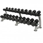 rubber dumbbells and rack